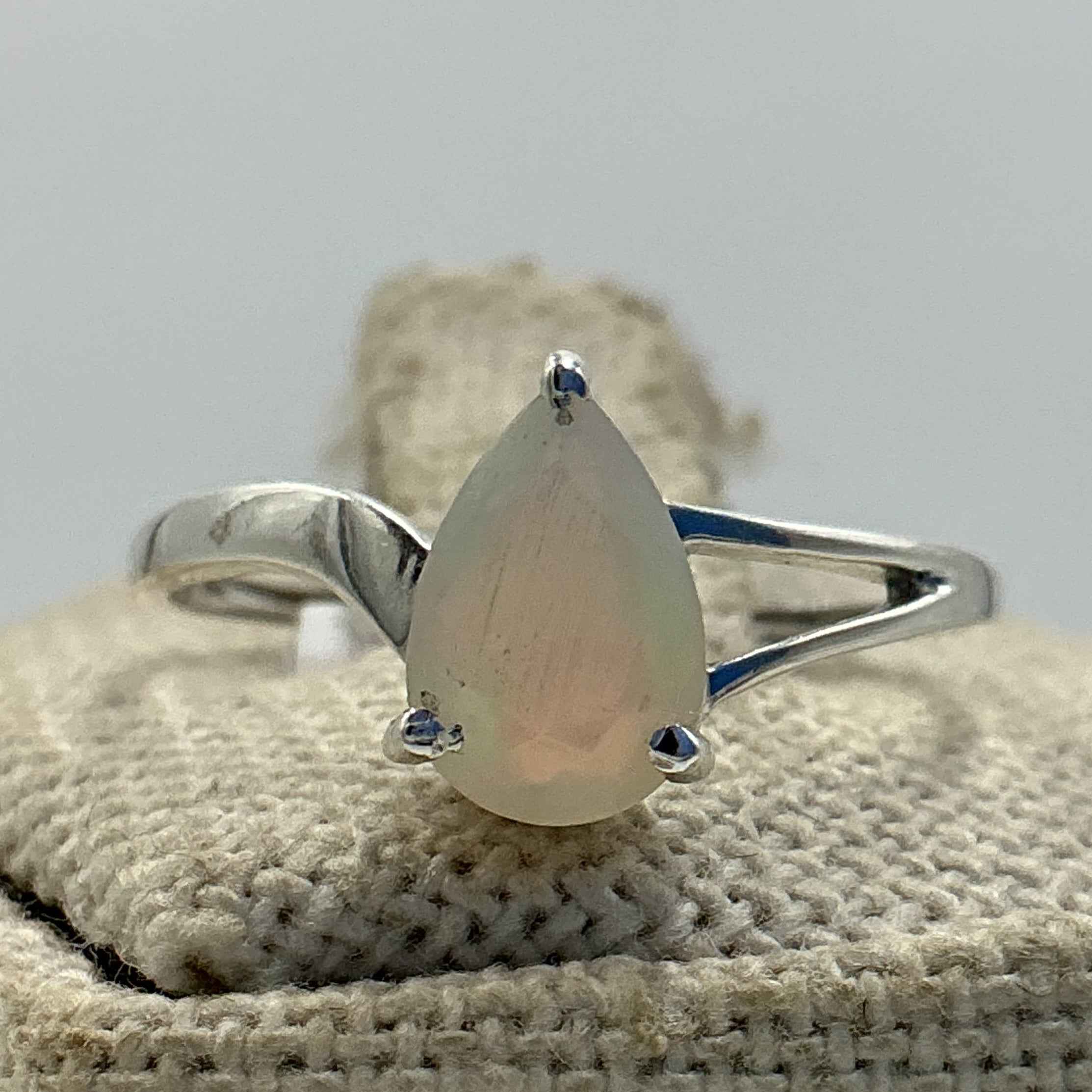 Sterling Silver Split Banded Teardrop Ethiopian Opal Ring- Size 9 - Intuition, Creativity & Inner Light | Rings | Wiccan Center