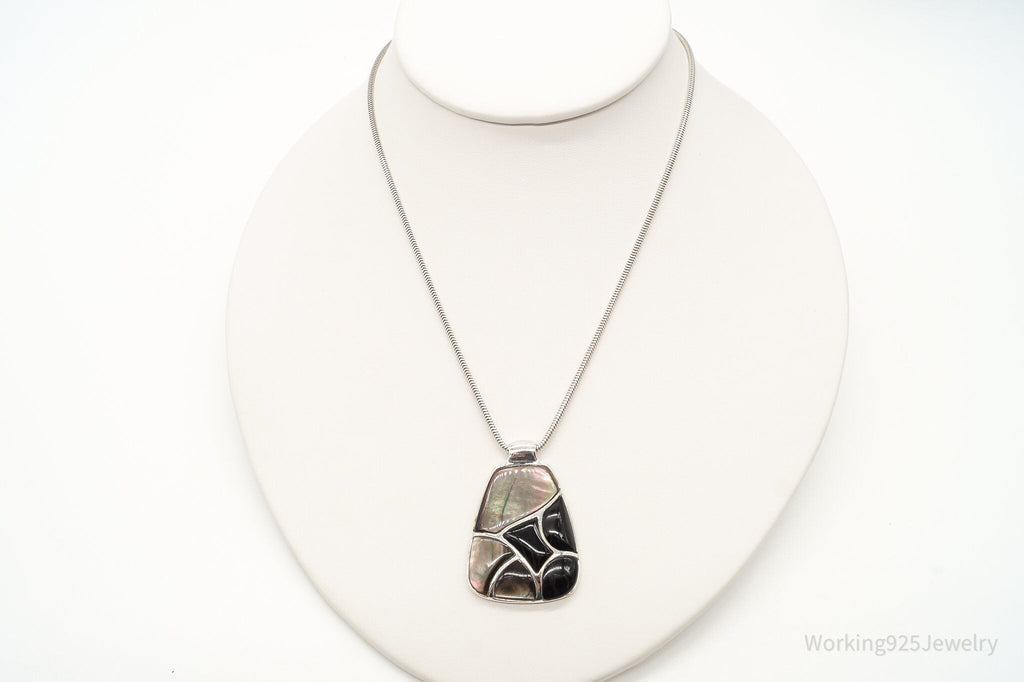 Vintage Black Onyx Paua Abalone Shell Sterling Silver Necklace | Jewelry > Necklaces > Pendants | Wiccan Center