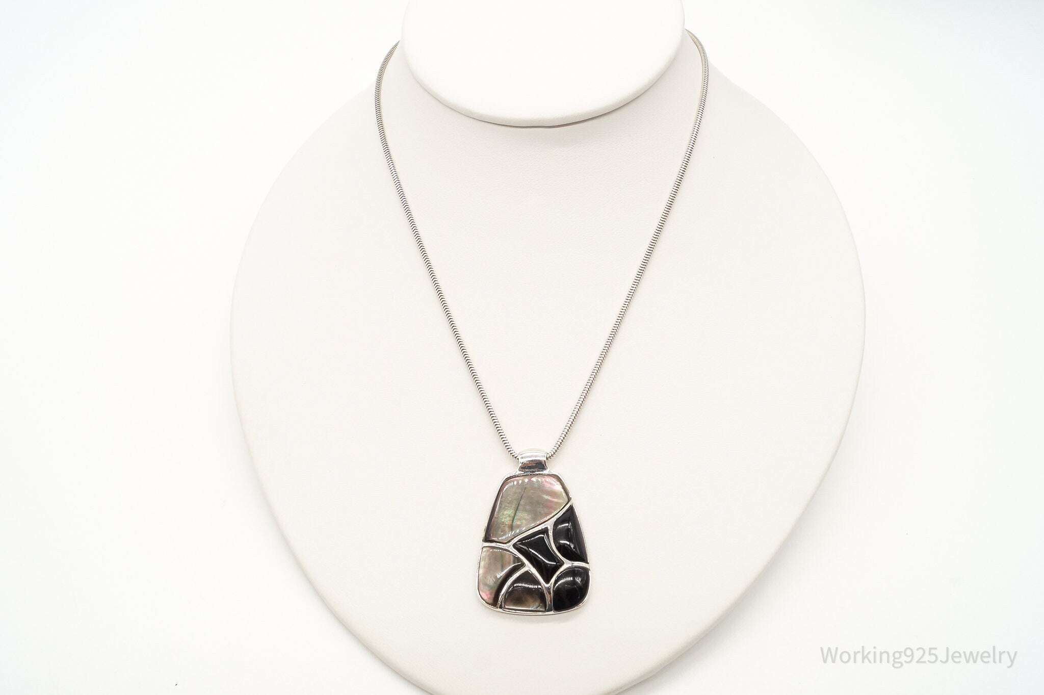 Vintage Black Onyx Paua Abalone Shell Sterling Silver Necklace | Jewelry > Necklaces > Pendants | Wiccan Center