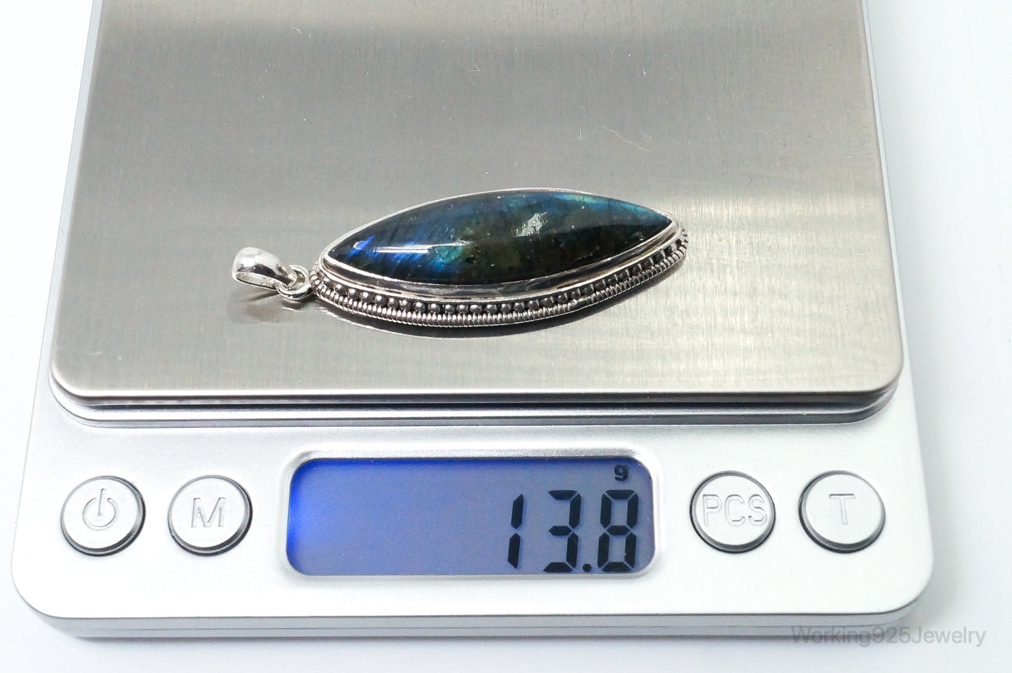 Vintage Long Large Labradorite Sterling Silver Necklace Pendant | Jewelry > Necklaces > Pendants | Wiccan Center