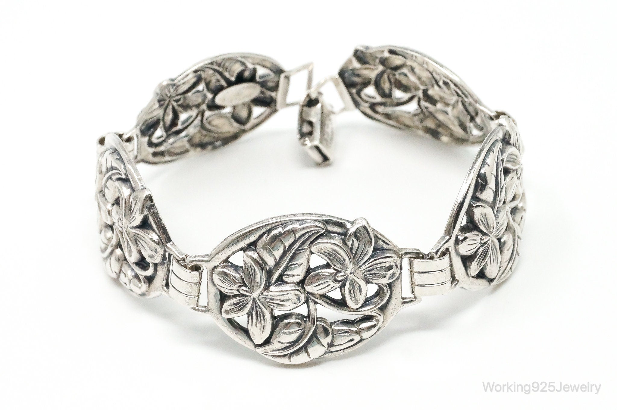 Vintage Designer Danecraft Floral Panels Sterling Silver Bracelet | Jewelry > Bracelets | Wiccan Center