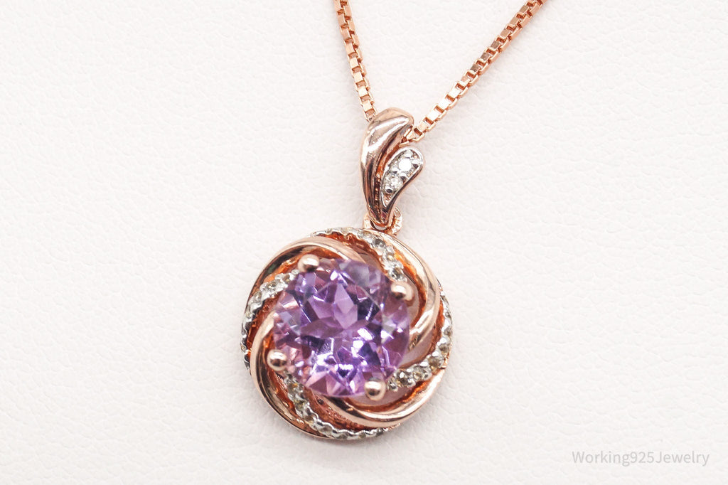 Vintage Amethyst Cubic Zirconia Rose Gold Vermeil Sterling Silver Necklace | Jewelry > Necklaces > Pendants | Wiccan Center