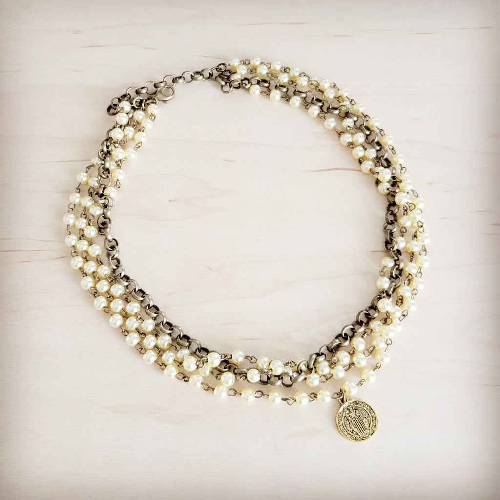Champagne Pearl Beaded Collar Necklace w/ Pendant 263x | Necklace | Wiccan Center