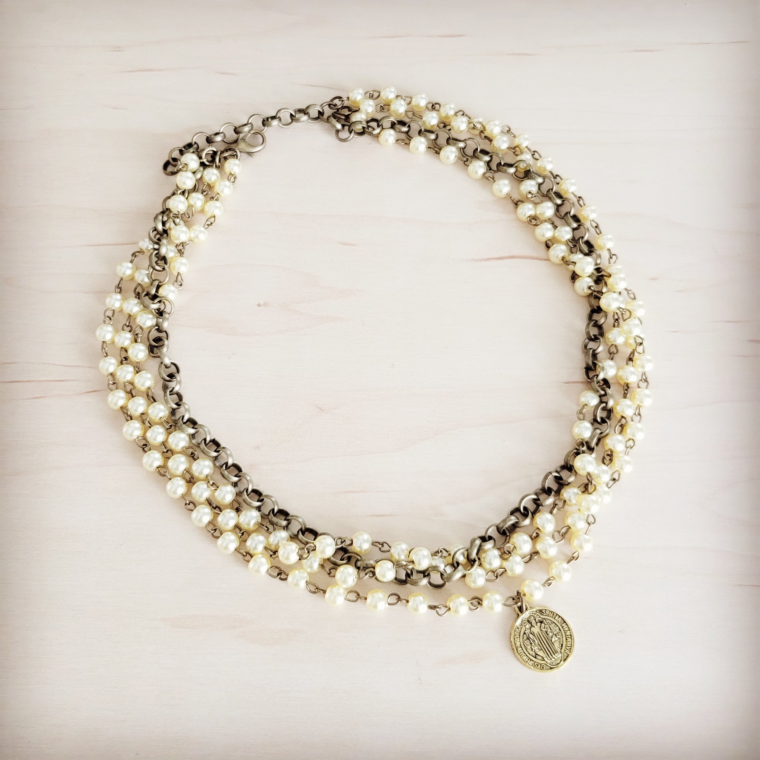 Champagne Pearl Beaded Collar Necklace w/ Pendant 263x | Necklace | Wiccan Center