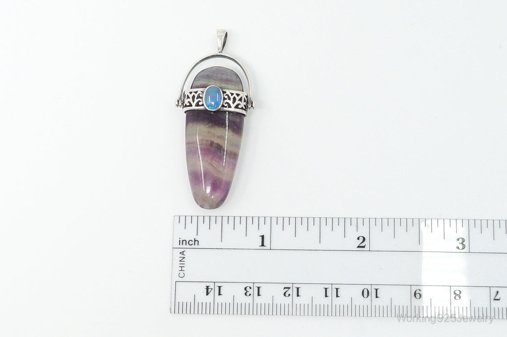 Vintage Purple & Green Fluorite Blue Opal Sterling Silver Pendant | Jewelry > Necklaces > Pendants | Wiccan Center