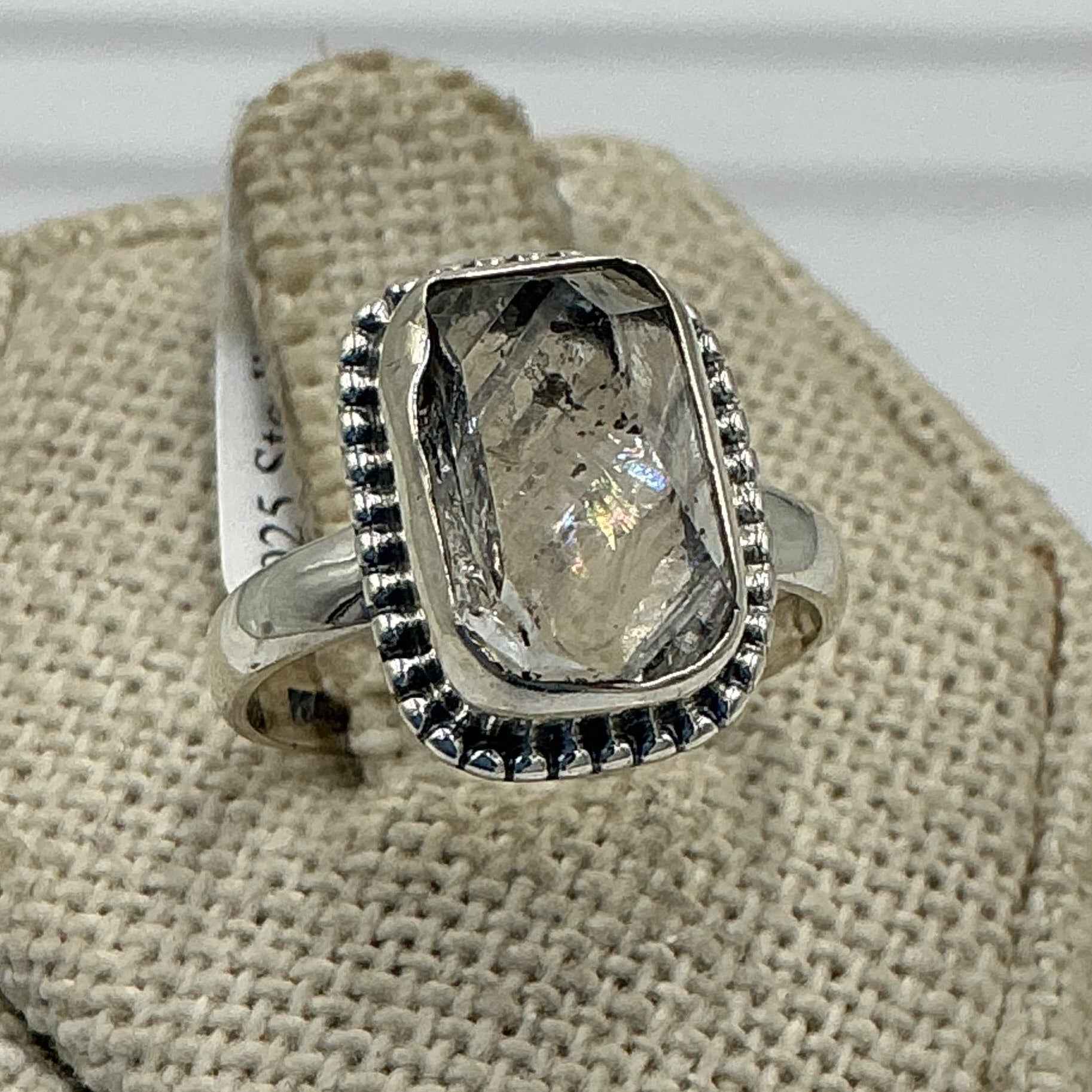 Sterling Silver Bezeled Herkimer Diamond Ring - Size 5 - Clarity, Intuition & Alignment | Rings | Wiccan Center