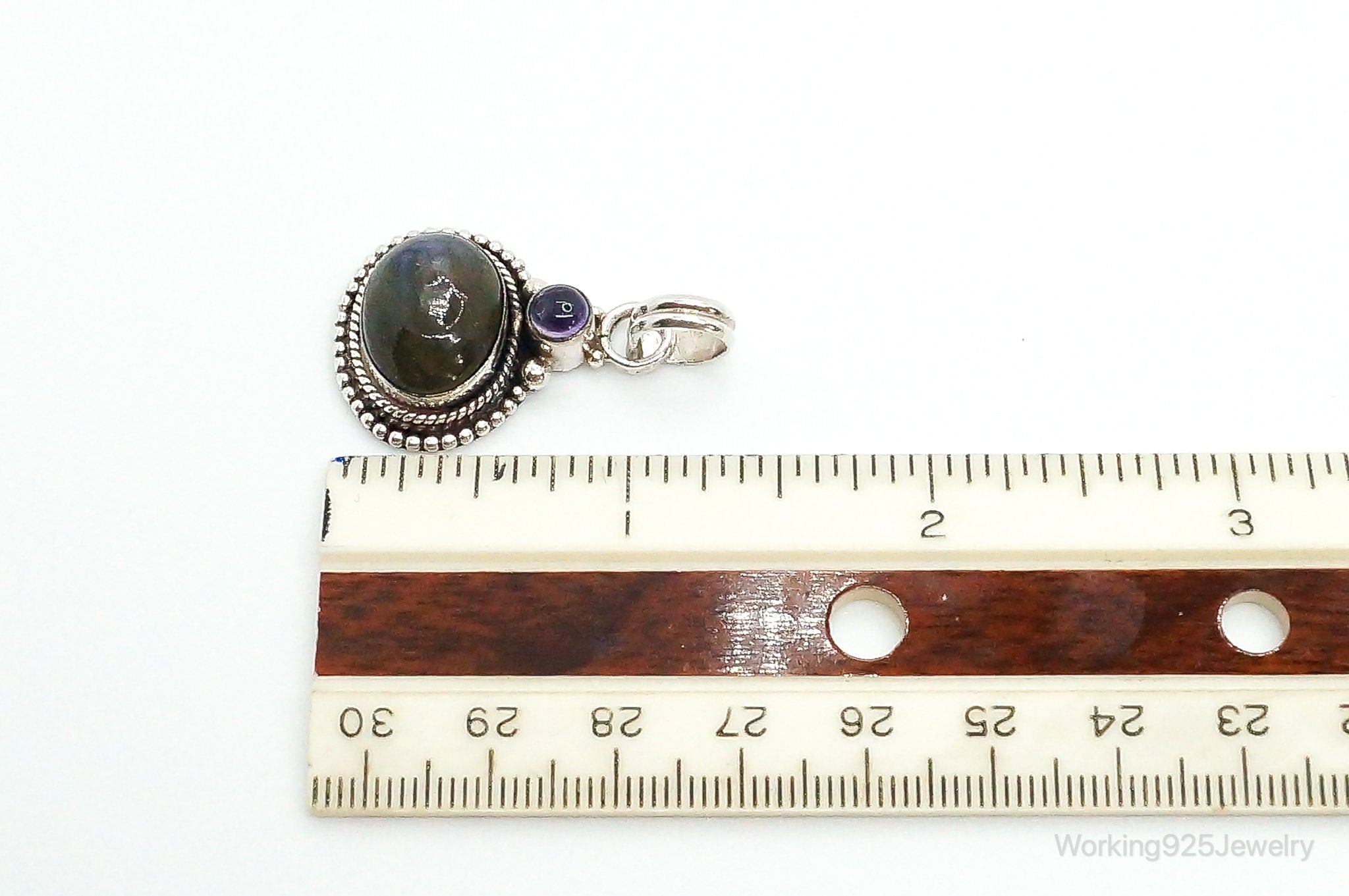 Vintage Large Labradorite Amethyst Sterling Silver Necklace Pendant | Jewelry > Necklaces > Pendants | Wiccan Center