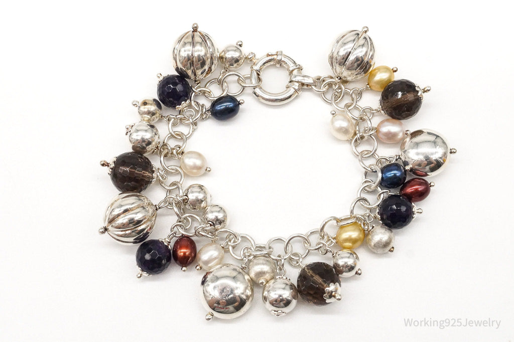 Vintage Italian Pearl Smoky Topaz Amethyst Sterling Silver Charm Bracelet | Jewelry > Bracelets | Wiccan Center