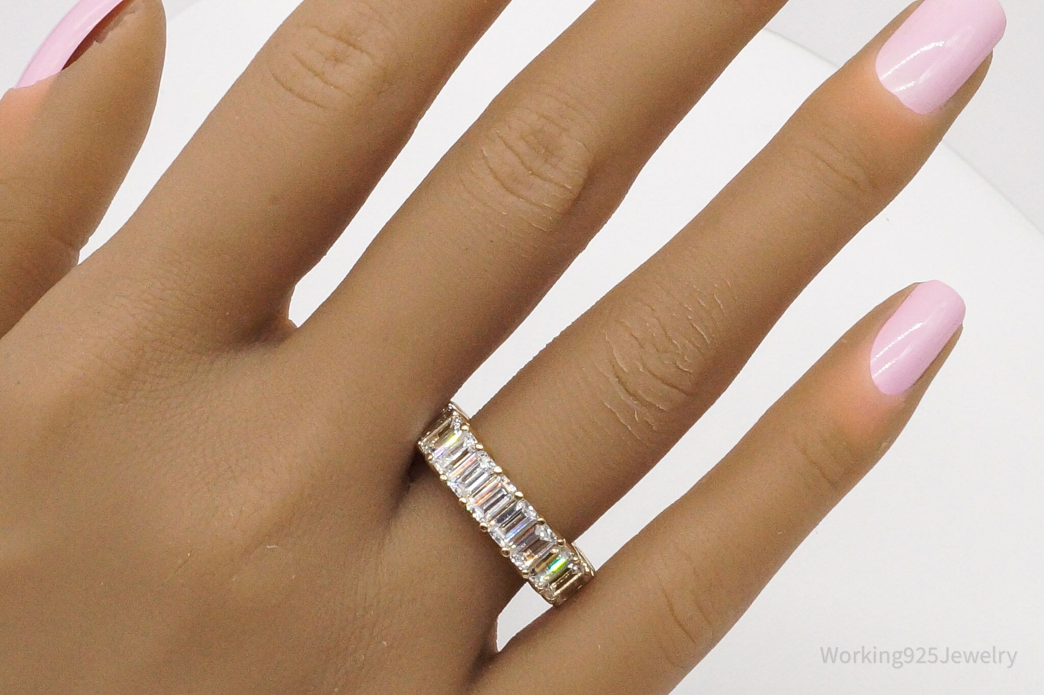 Vintage Cubic Zirconia Gold Vermeil Sterling Silver Band Ring - Size 7 | Jewelry > Rings | Wiccan Center