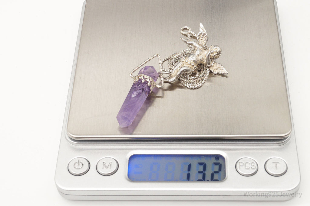 Vintage Amethyst Crystal Cherub Sterling Silver Necklace | Jewelry > Necklaces > Pendants | Wiccan Center