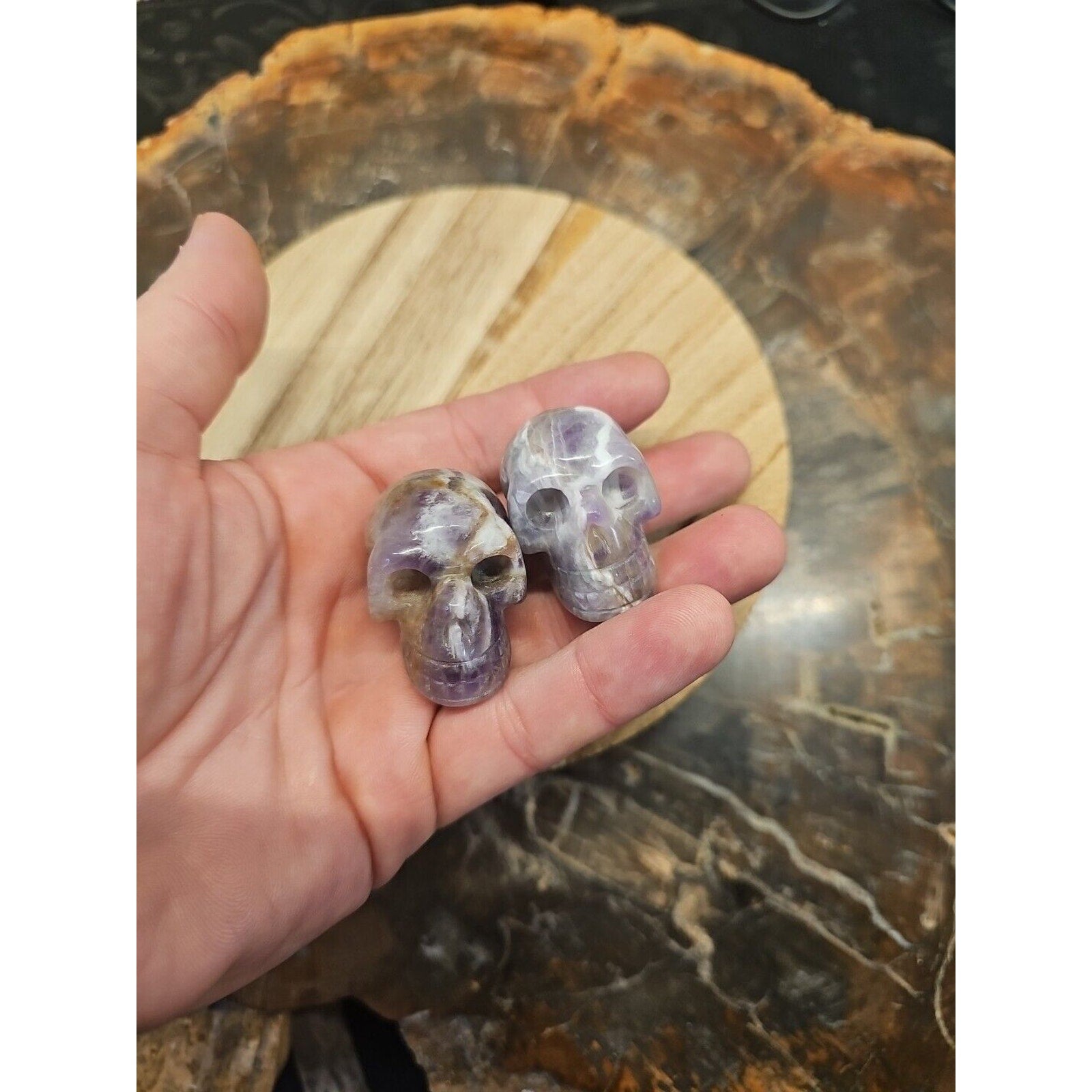 Dream Amethyst Crystal Skull Pair — 93g, Polished Display Pieces | CrystalCloud Company | Crystal Carvings & Skulls | Wiccan Center