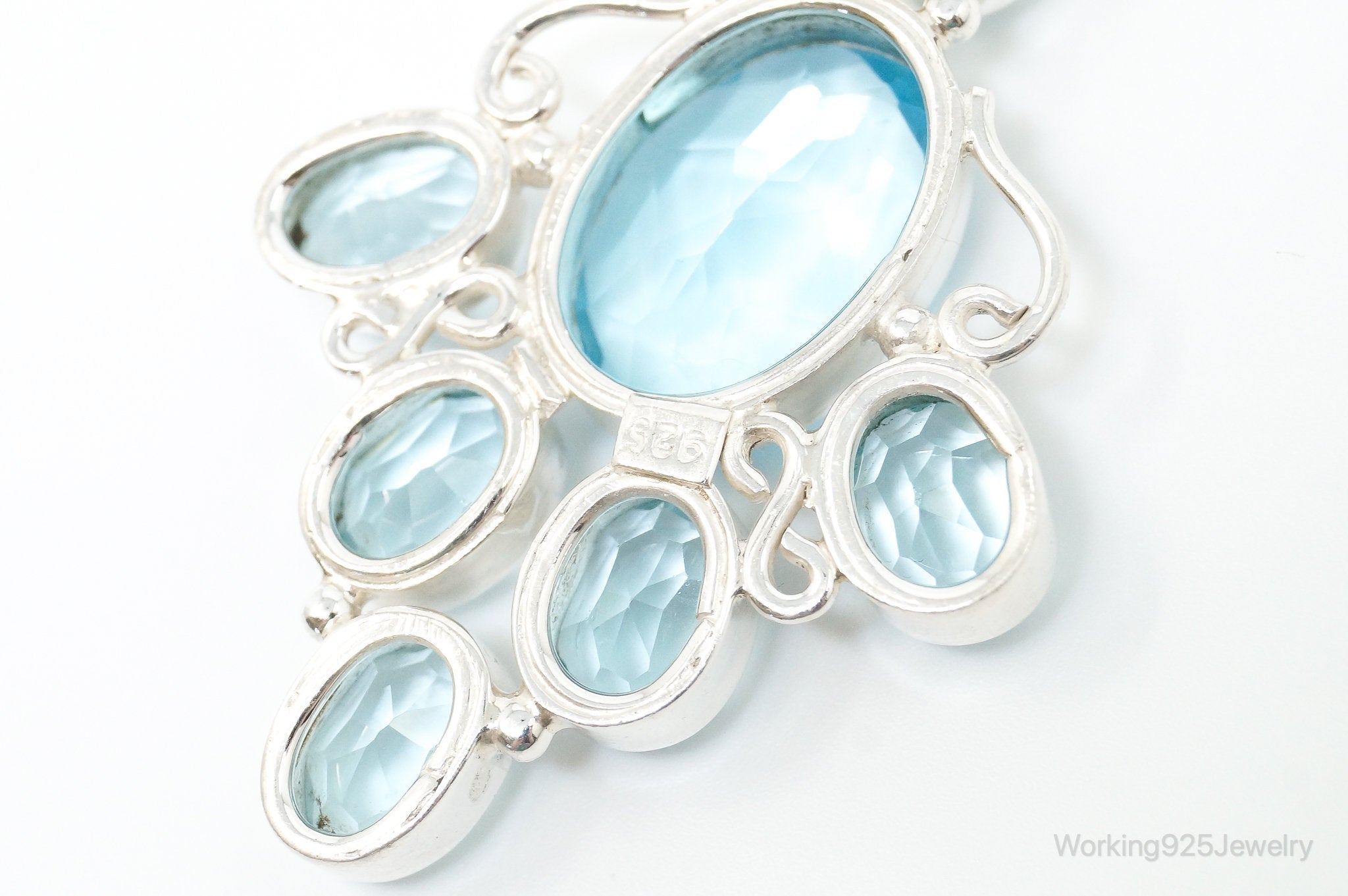 Large Vintage Blue Topaz Sterling Silver Necklace Pendant | Jewelry > Necklaces > Pendants | Wiccan Center