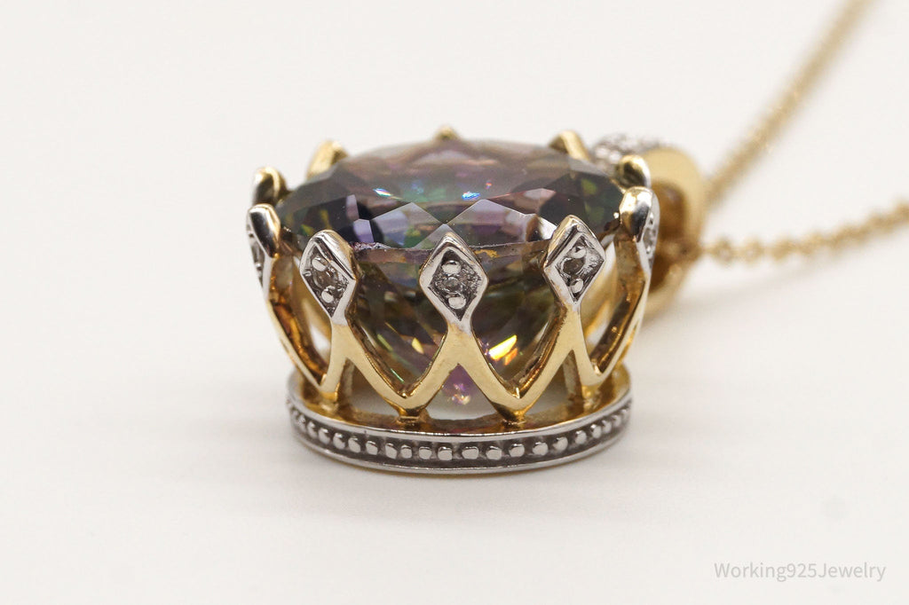 VTG Mystic Topaz Cubic Zirconia Gold Vermeil Sterling Silver Crown Necklace | Jewelry > Necklaces > Pendants | Wiccan Center