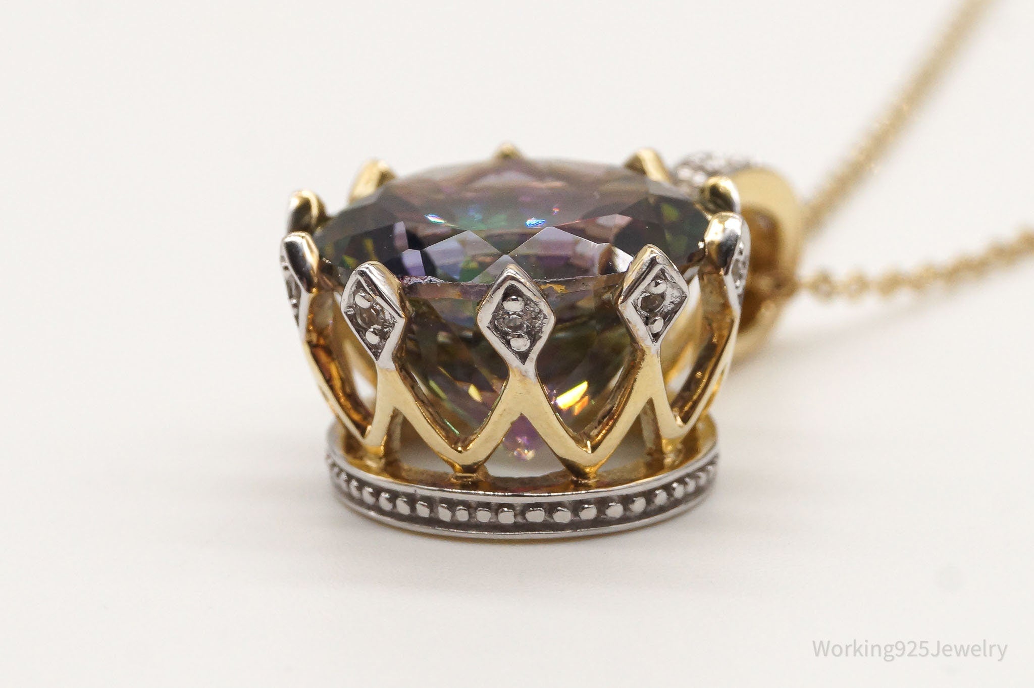 VTG Mystic Topaz Cubic Zirconia Gold Vermeil Sterling Silver Crown Necklace | Jewelry > Necklaces > Pendants | Wiccan Center
