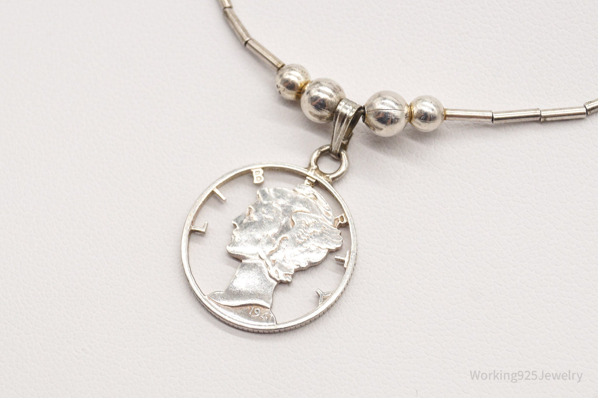 Vintage 1941 Mercury Dime Coin Cut Out Pendant Silver Necklace | Jewelry > Necklaces > Pendants | Wiccan Center