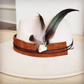 Clip-On Feather Hat Band-White Turq w/ Olive Feathers 954o