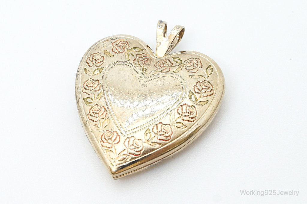 Antique GF Rose Etched Sterling Silver Heart Picture Locket Pendant | Jewelry > Necklaces > Pendants | Wiccan Center