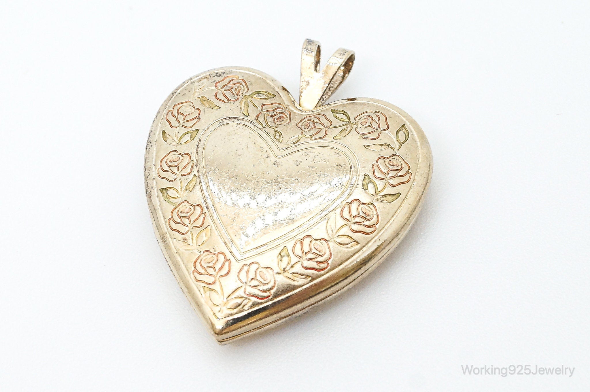Antique GF Rose Etched Sterling Silver Heart Picture Locket Pendant | Jewelry > Necklaces > Pendants | Wiccan Center