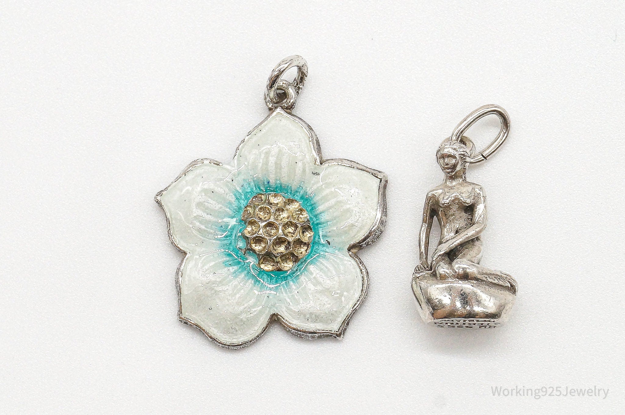 Vintage Modernist Enamel Flower Little Mermaid Sterling Silver Pendants | Jewelry > Necklaces > Pendants | Wiccan Center