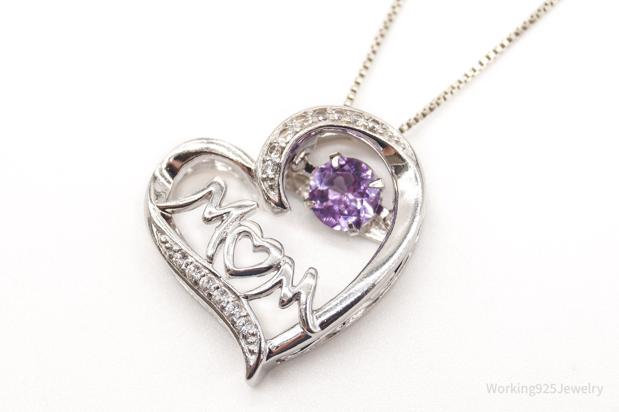 Vintage Designer SAI Amethyst Diamond Heart "Mom" Sterling Silver Necklace | Jewelry > Necklaces > Pendants | Wiccan Center