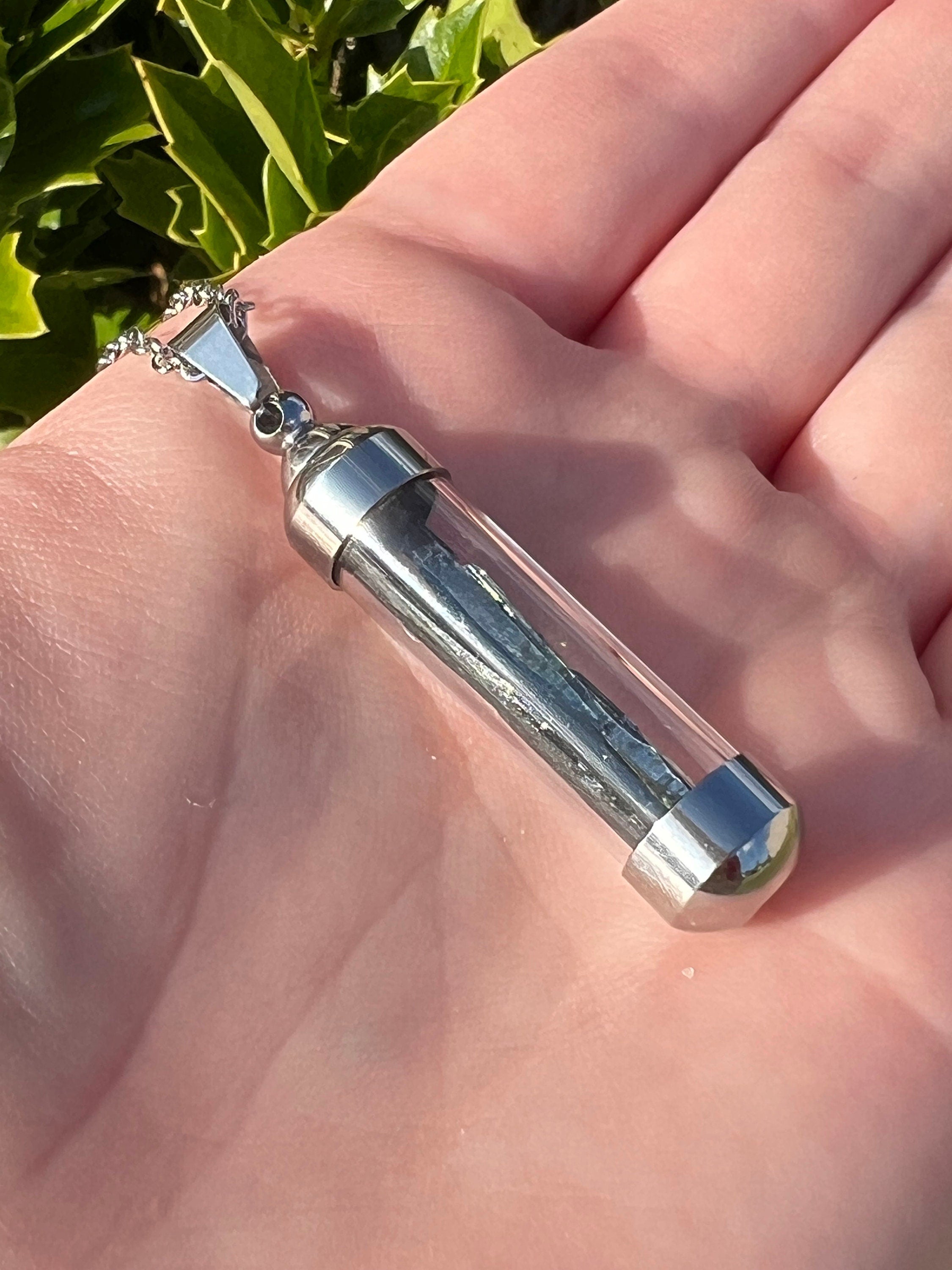 RARE Vivianite Pendant | Gemmy Blue Green Blade Vial Tube Glass Locket Necklace Jewelry | Brazilian Vivianite | Inner Peace Mystic Awakening | | Wiccan Center