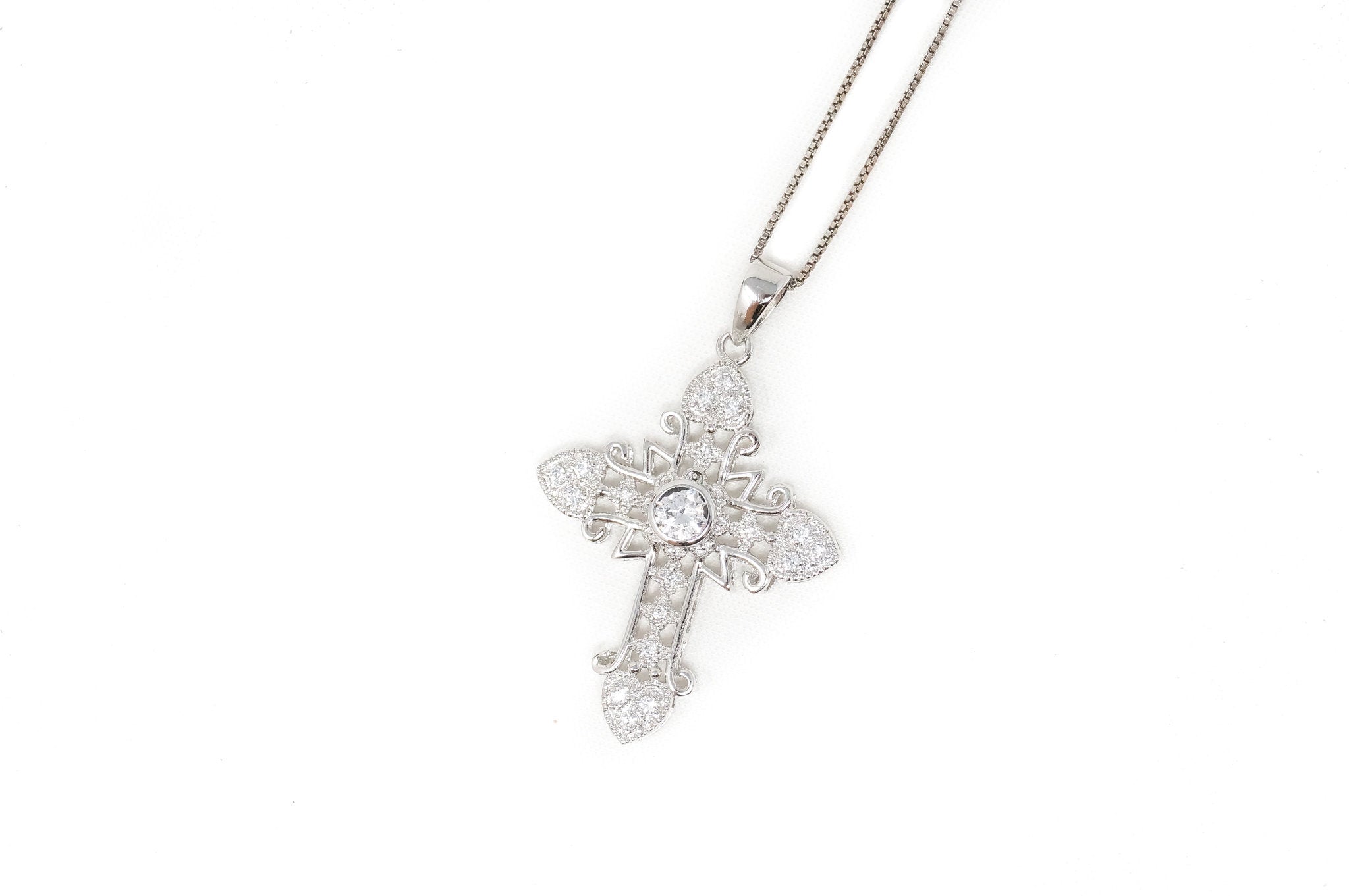 Vintage Cubic Zirconia Cross Heart Sterling Silver Pendant Necklace | Jewelry > Necklaces > Pendants | Wiccan Center