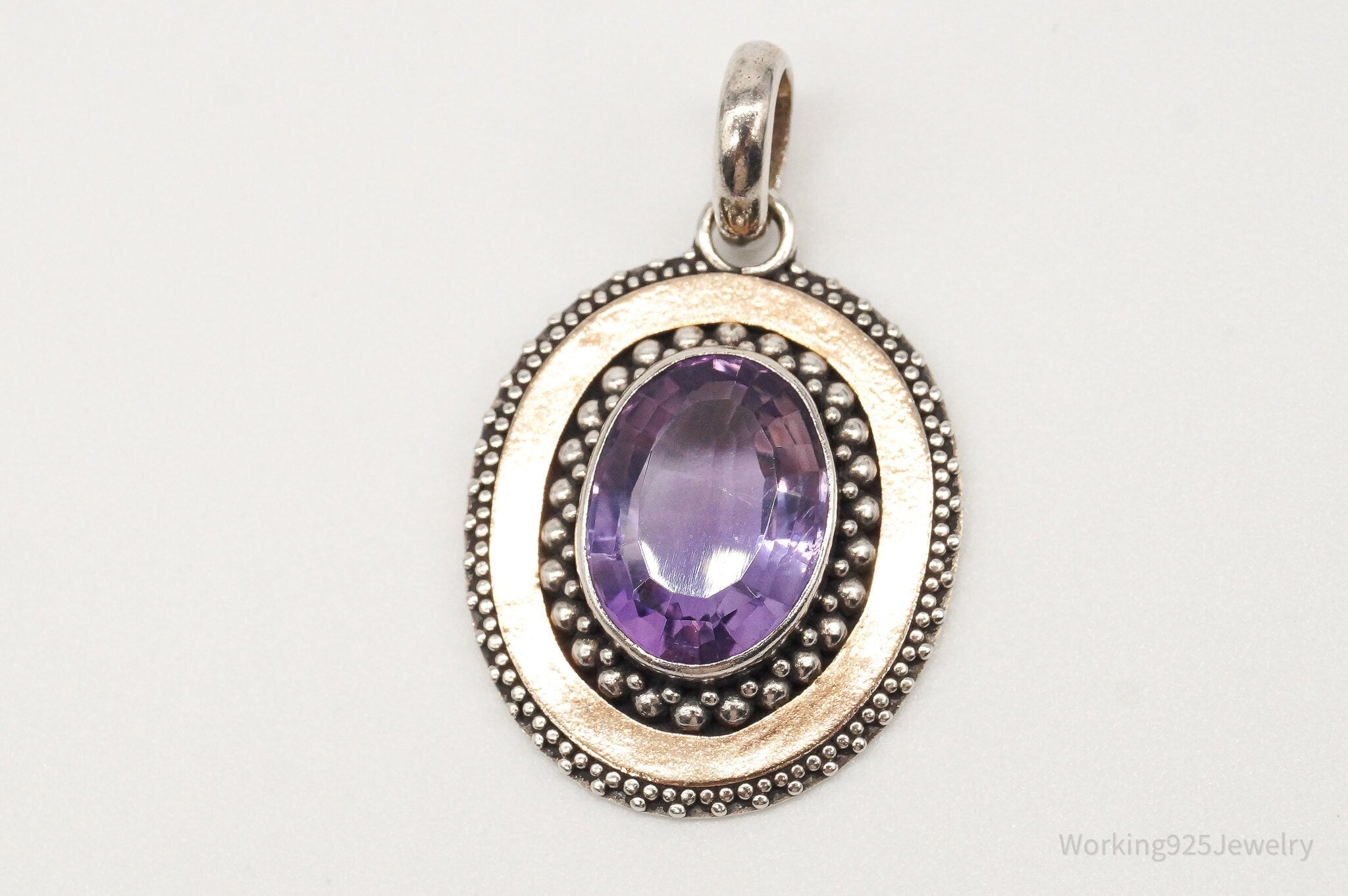 Large Vintage Amethyst Two Tone Sterling Silver Pendant | Jewelry > Necklaces > Pendants | Wiccan Center