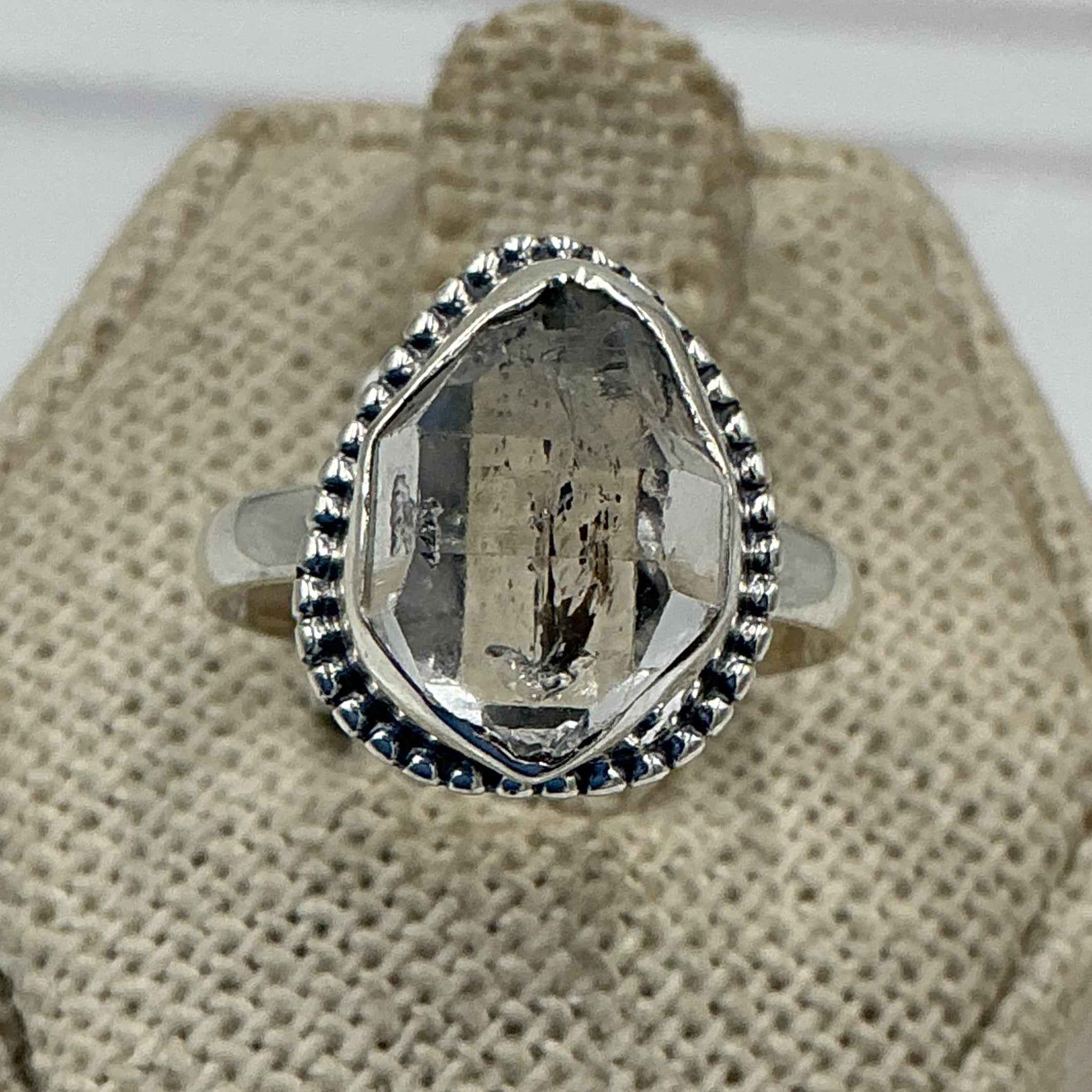 Sterling Silver Bezeled Herkimer Diamond Ring - Size 6 - Clarity, Intuition & Alignment | Rings | Wiccan Center