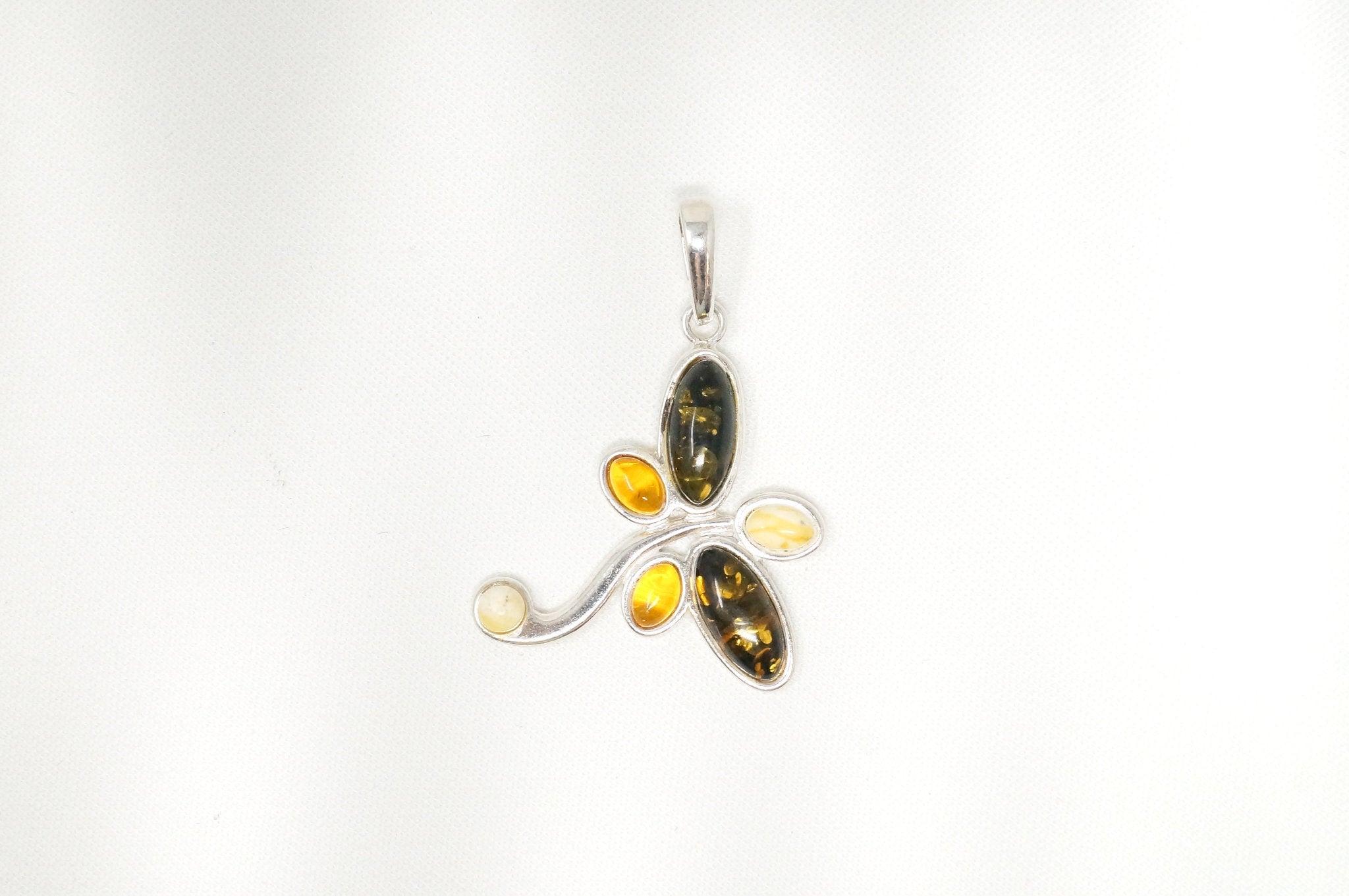Vintage Multi Type Amber Dragonfly Sterling Silver Necklace Pendant | Jewelry > Necklaces > Pendants | Wiccan Center