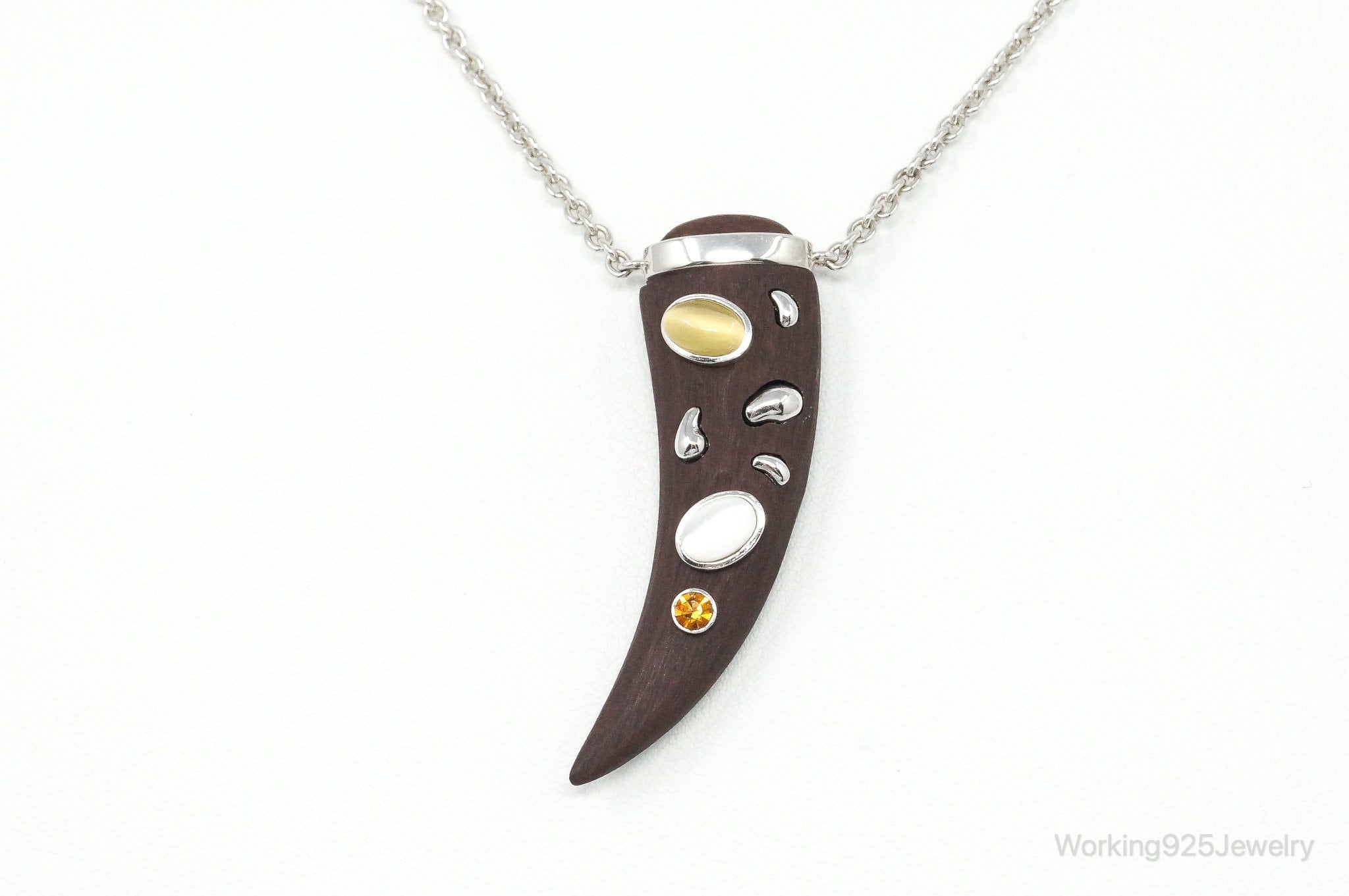 Vintage Large Wood Claw Tigers Eye Citrine Sterling Silver Necklace | Jewelry > Necklaces > Pendants | Wiccan Center