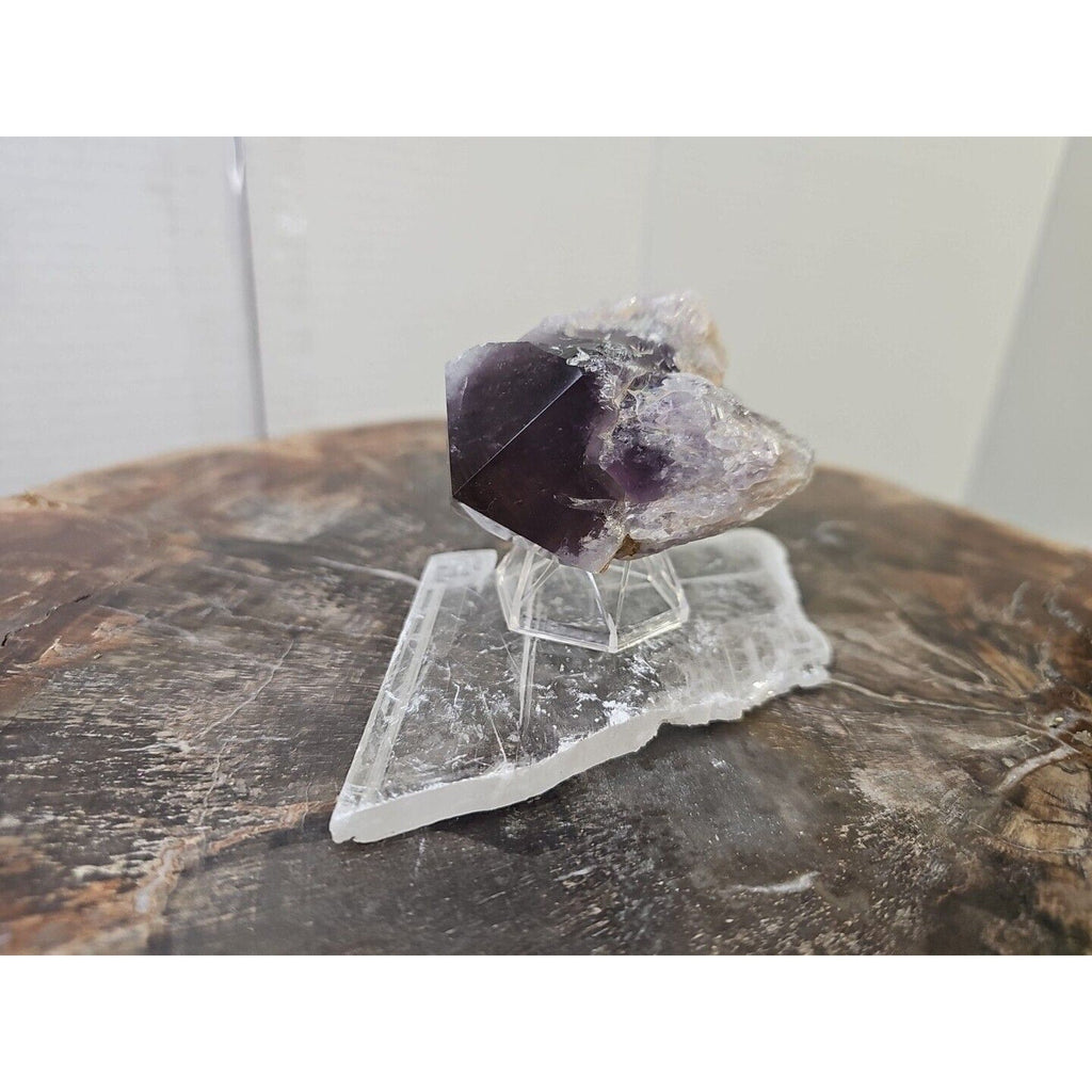Amethyst Crystal Point with Selenite Base — 209g, Brazil | CrystalCloud Company | Crystal Points & Towers | Wiccan Center