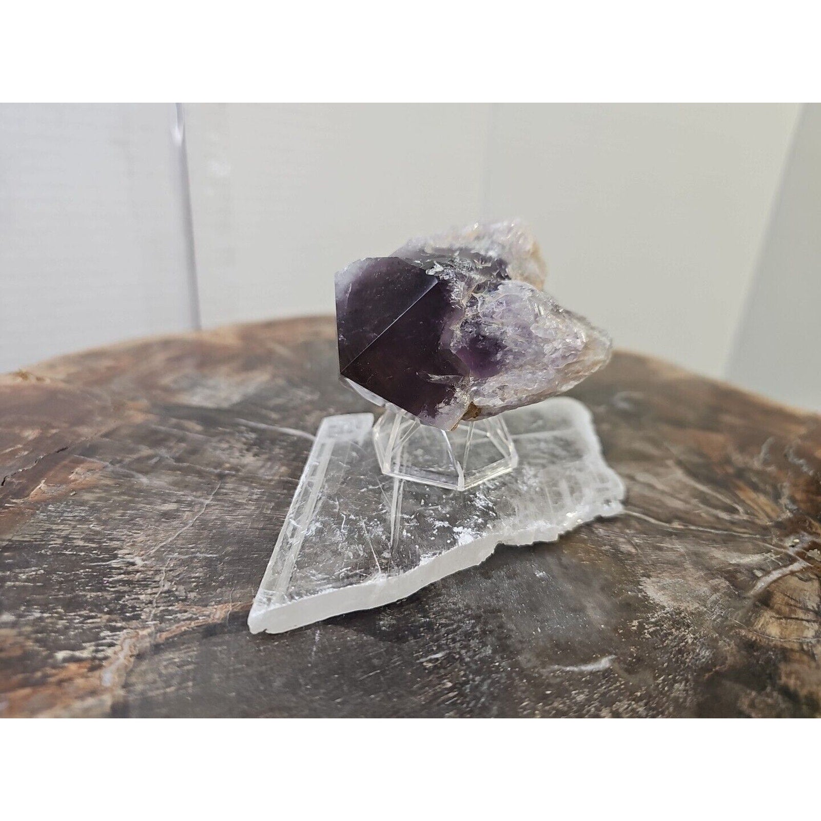 Amethyst Crystal Point with Selenite Base — 209g, Brazil | CrystalCloud Company | Crystal Points & Towers | Wiccan Center