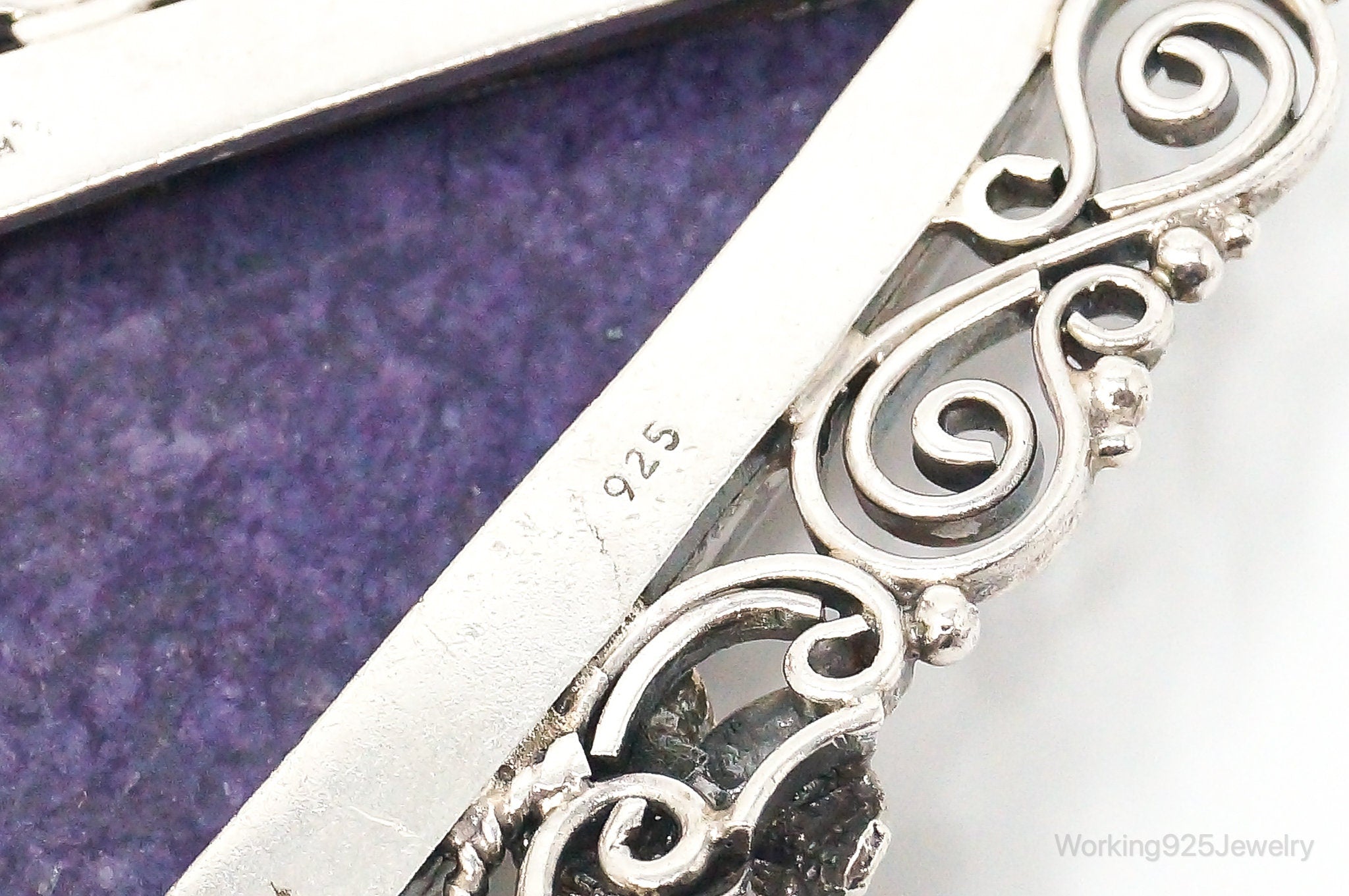 Vintage Purple Charoite Sterling Silver Floral Scroll Statement Necklace Pendant | Jewelry > Necklaces > Pendants | Wiccan Center