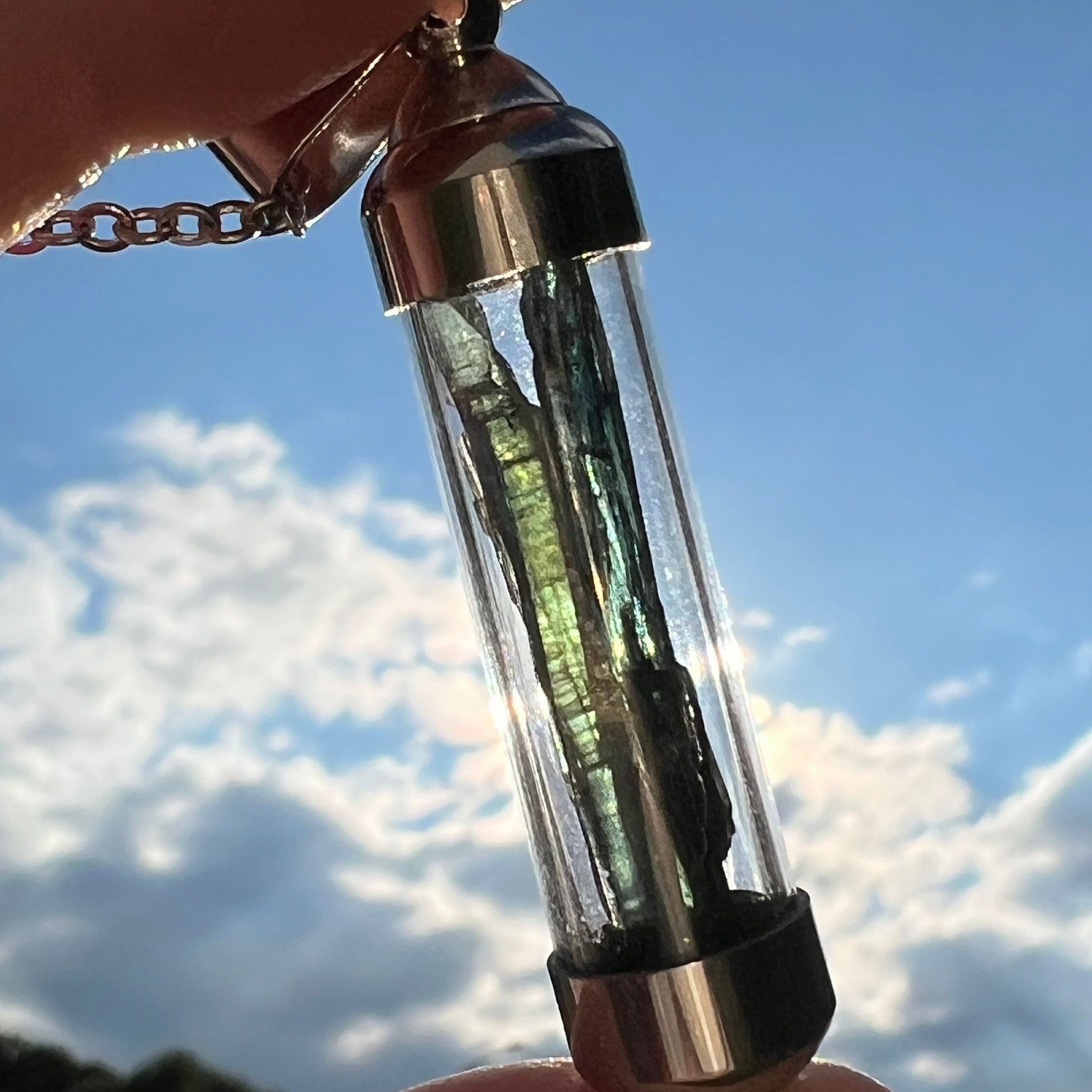 RARE Vivianite Pendant | Gemmy Blue Green Blade Vial Tube Glass Locket Necklace Jewelry | Brazilian Vivianite | Inner Peace Mystic Awakening | | Wiccan Center