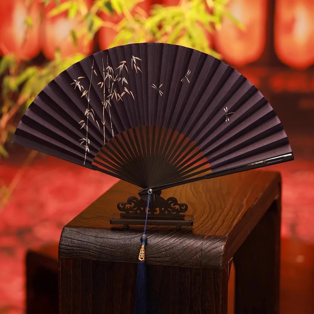 Chinese Silk Folding Fan - 7 Inch Handmade Embroidered Vintage Fan For Women/Men Hanfu & Qipao Accessory Traditional Bamboo