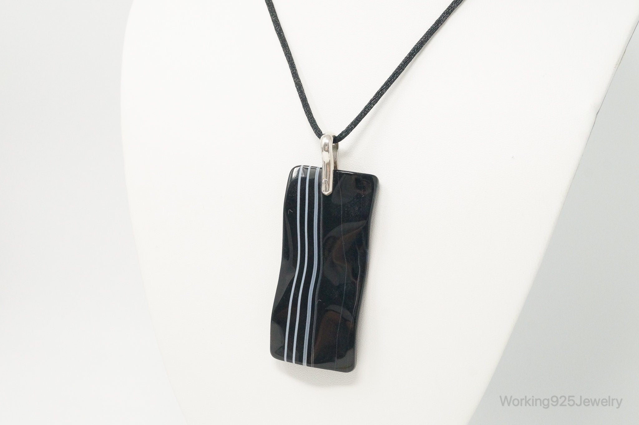 Vintage Large Rectangle Glass Sterling Silver Cord Necklace | Jewelry > Necklaces > Pendants | Wiccan Center