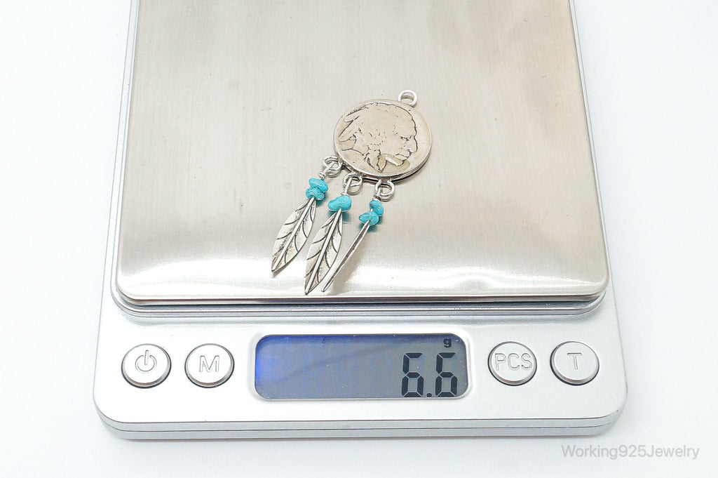Vintage Native American Made Buffalo Nickel Turquoise Sterling Silver Pendant | Jewelry > Necklaces > Pendants | Wiccan Center