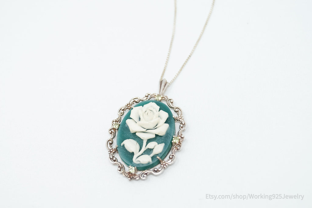 Vintage Carved Flower Dyed Fossil Sterling Silver Necklace | Jewelry > Necklaces > Pendants | Wiccan Center