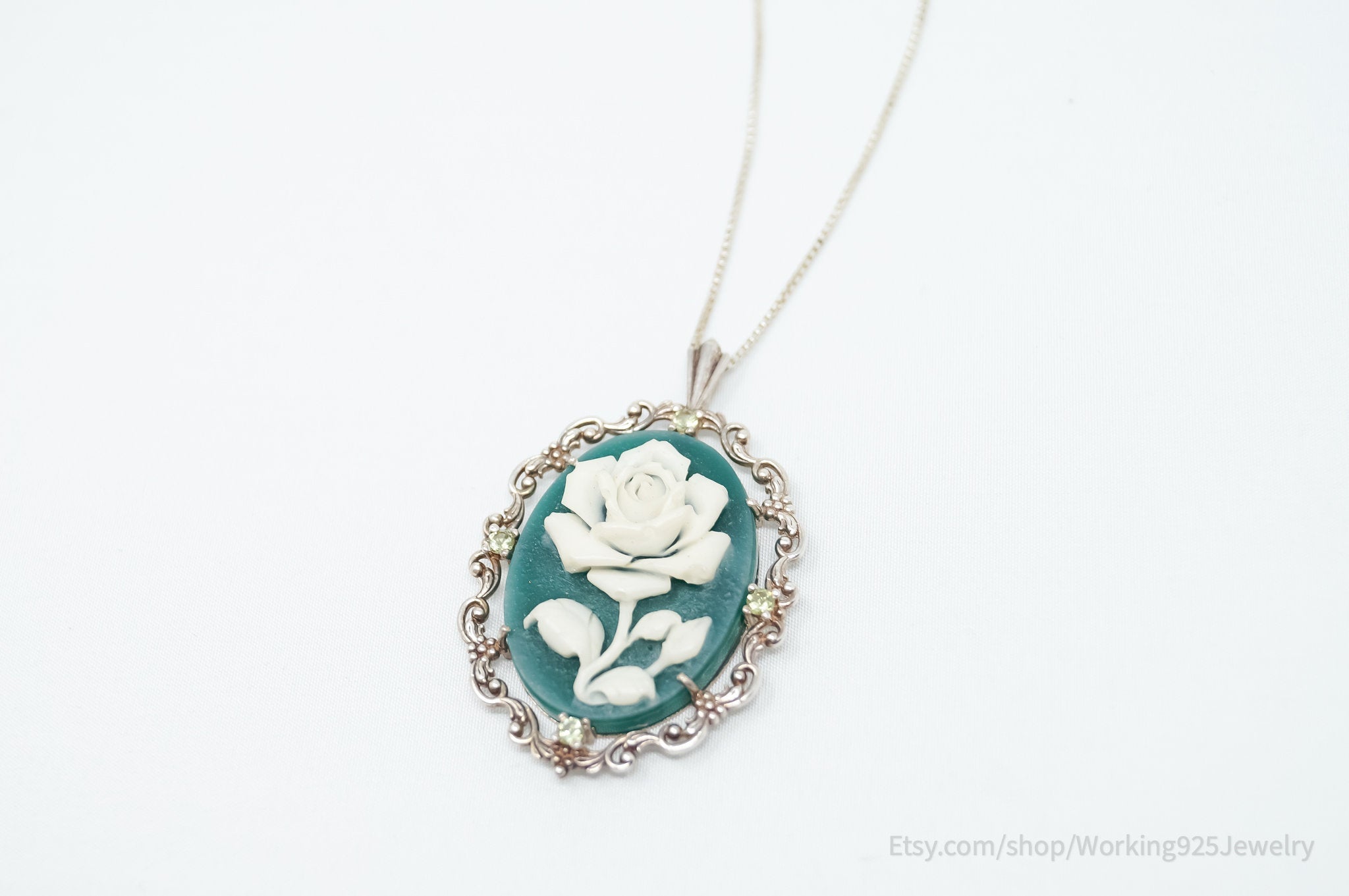 Vintage Carved Flower Dyed Fossil Sterling Silver Necklace | Jewelry > Necklaces > Pendants | Wiccan Center