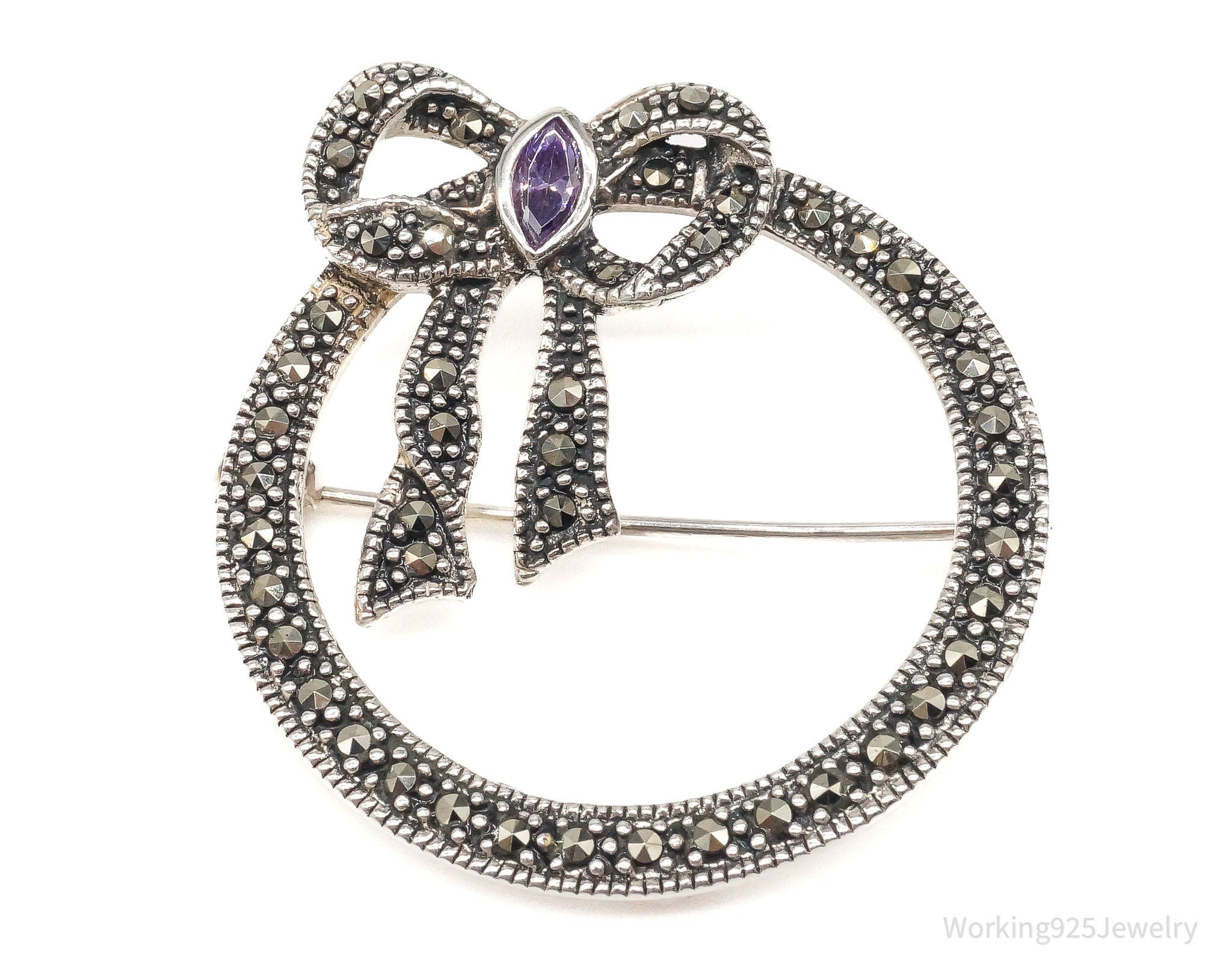 Vintage Amethyst Marcasite Bow Tie Wreath Sterling Silver Brooch Pin | Jewelry > Brooches, Pins & Clips | Wiccan Center