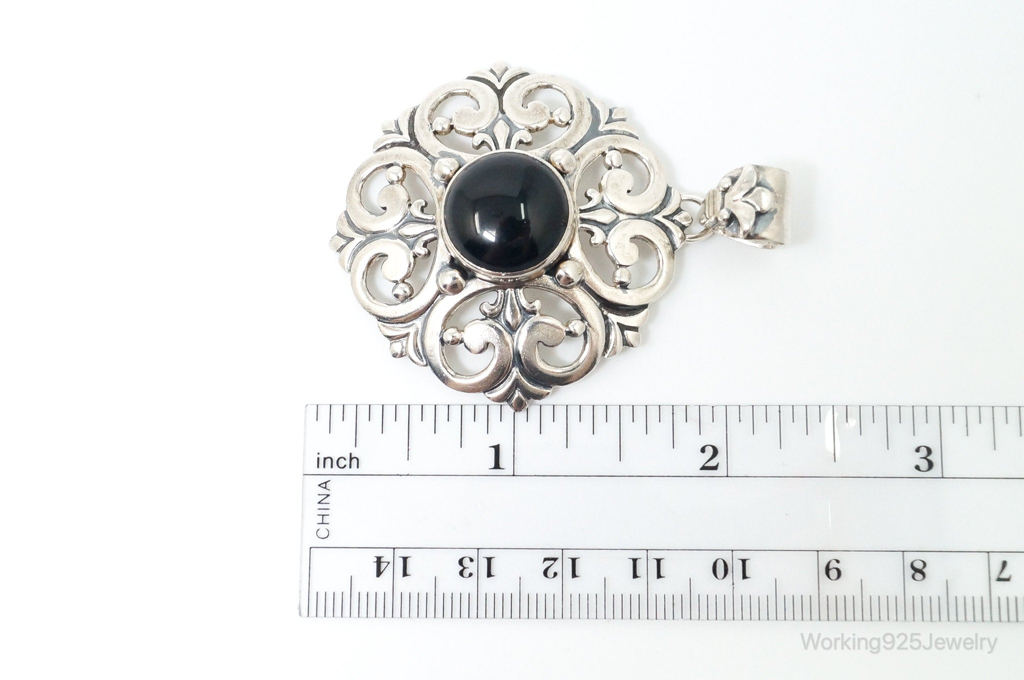 Large Vintage Mexico Designer Black Onyx Sterling Silver Pendant | Jewelry > Necklaces > Pendants | Wiccan Center