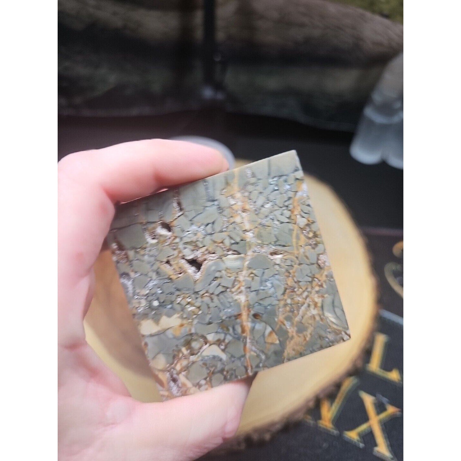1.87LB 1Pcs Natural Ocean Jasper Onyx Quartz Crystal Geode Square Heptahedron | Geodes & Clusters | Wiccan Center