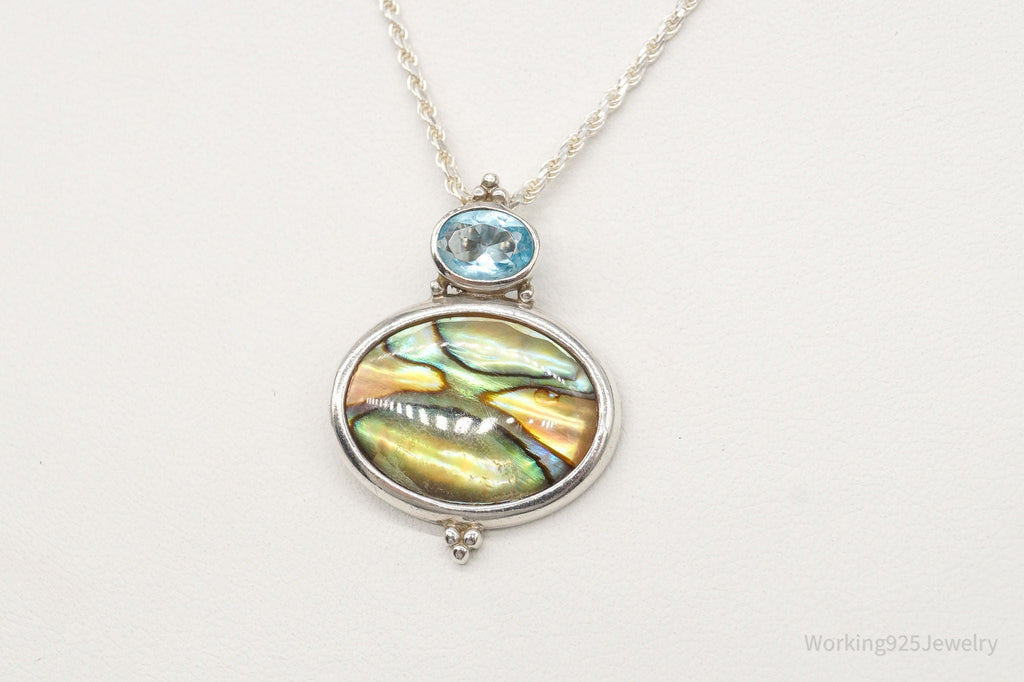 Vintage Paua Abalone Shell Blue Topaz Sterling Silver Necklace | Jewelry > Necklaces > Pendants | Wiccan Center
