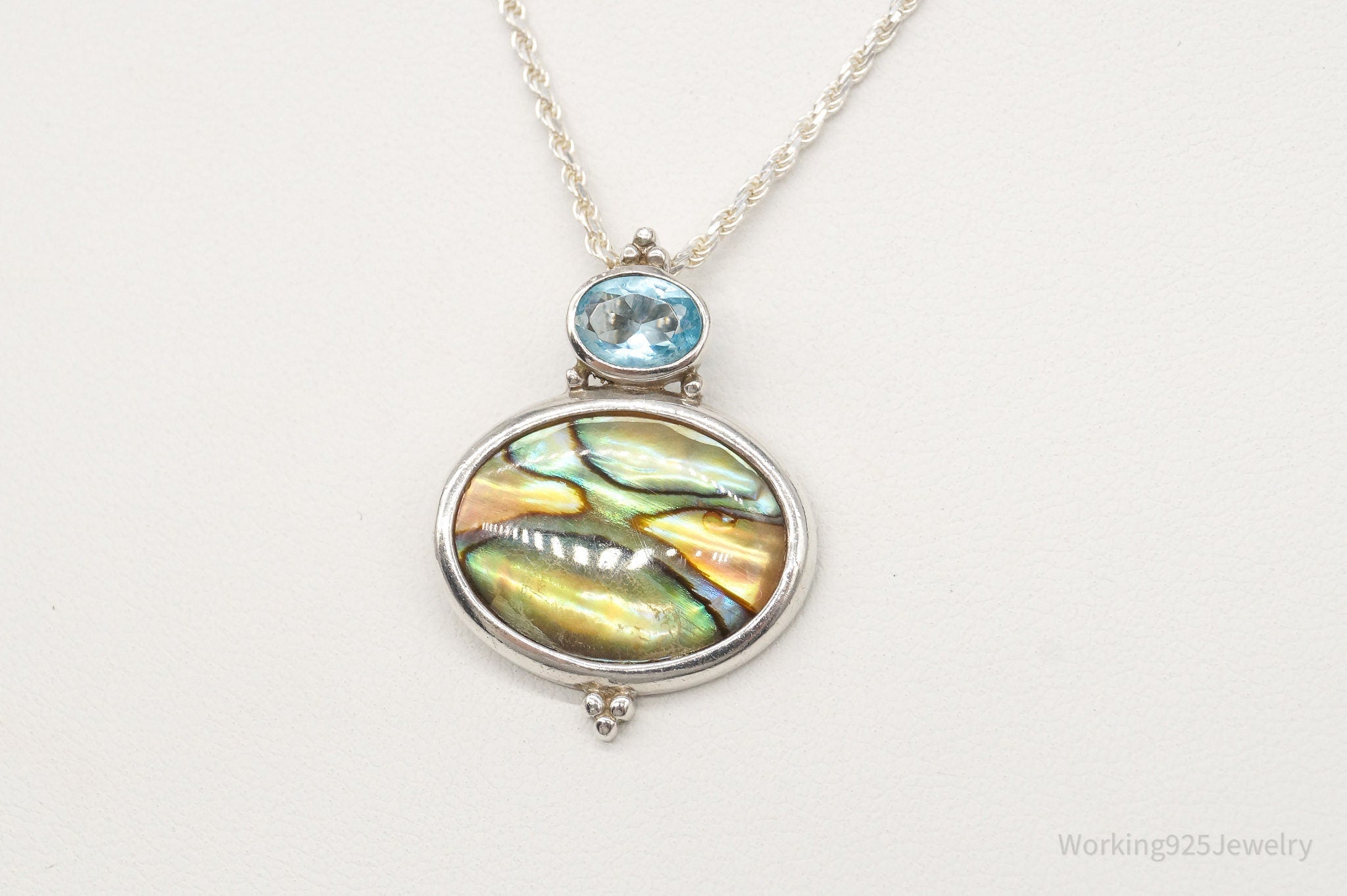 Vintage Paua Abalone Shell Blue Topaz Sterling Silver Necklace | Jewelry > Necklaces > Pendants | Wiccan Center