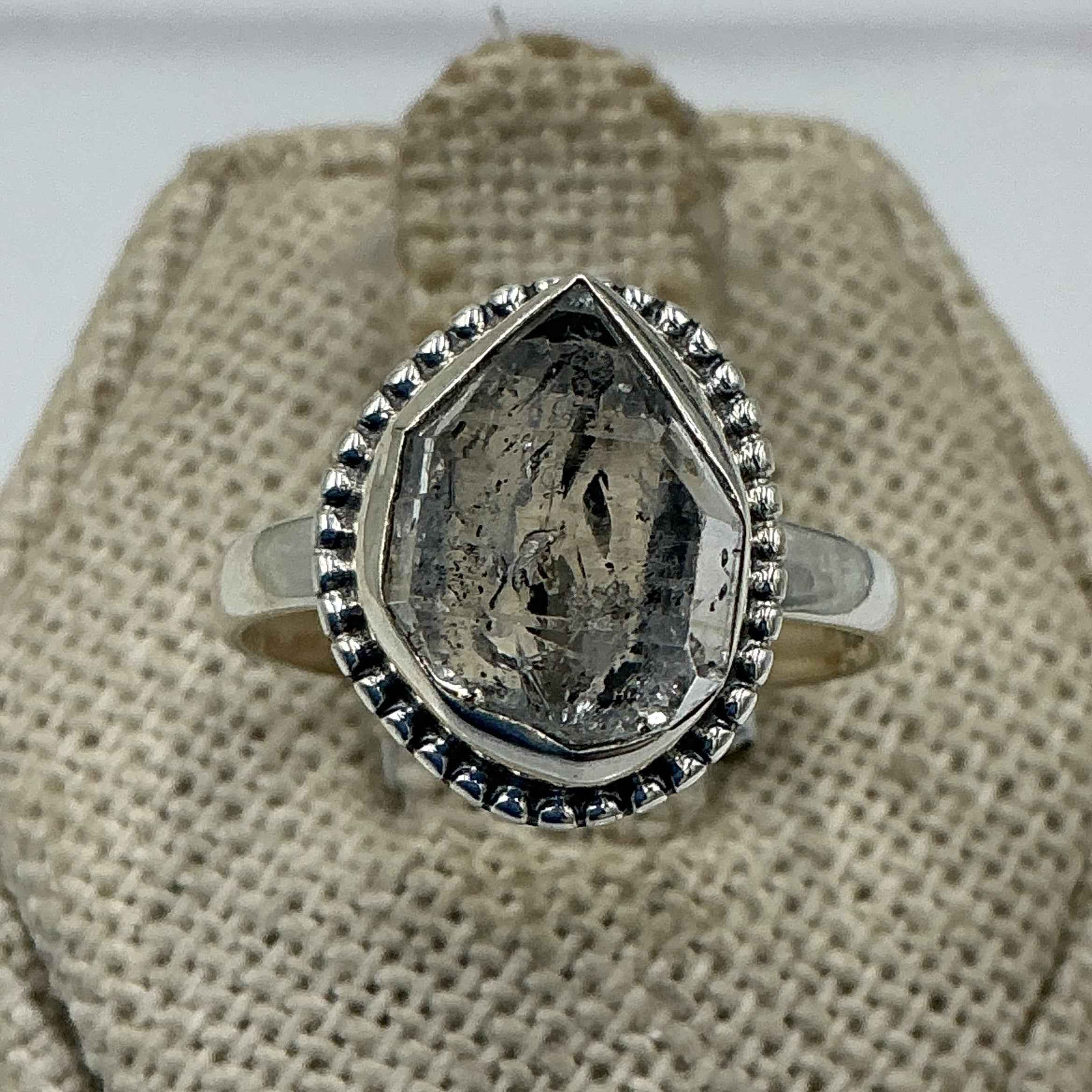 Sterling Silver Bezeled Herkimer Diamond Ring - Size 7 - Clarity, Intuition & Alignment | Rings | Wiccan Center