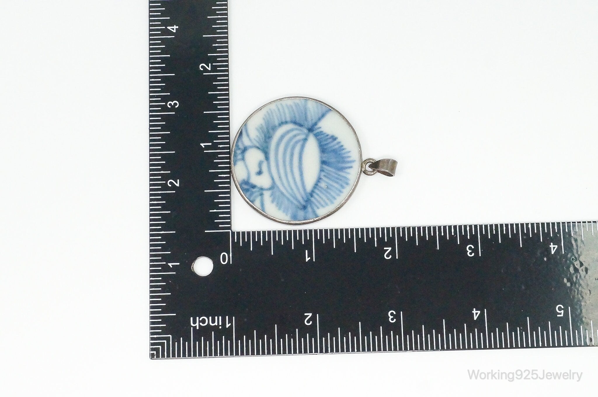 Vintage White Blue Ming Porcelain Sterling Silver Pendant | Jewelry > Necklaces > Pendants | Wiccan Center