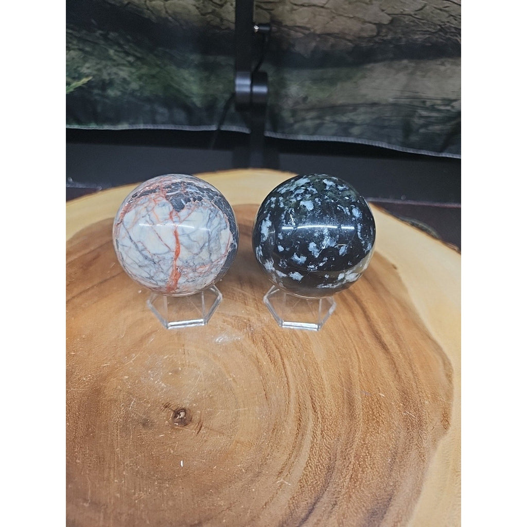 2Pcs A Set Of Natural Quartz Crystal Jasper Sphere Ball Polished 50-60mm &stand | Crystal Spheres & Eggs | Wiccan Center