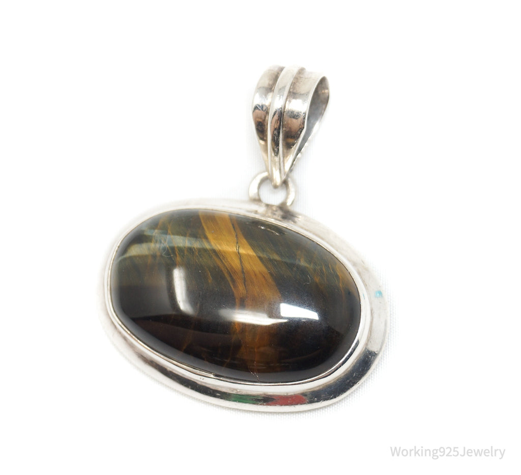 Vintage Southwestern Large Tigers Eye Sterling Silver Necklace Pendant | Jewelry > Necklaces > Pendants | Wiccan Center