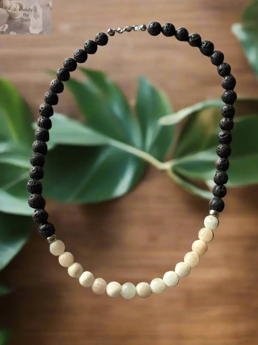 Lava & Pink Aventurine Beaded Necklace