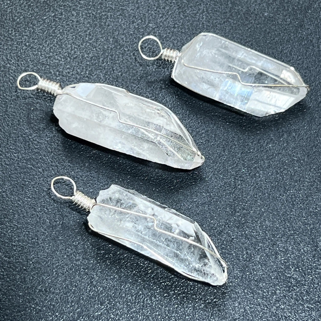 Quartz Crystal Point Wire Wrapped Pendant (Silver Plated) | Craft Supplies & Tools > Beads, Gems & Cabochons > Charms & Pendants > Pendants | Wiccan Center